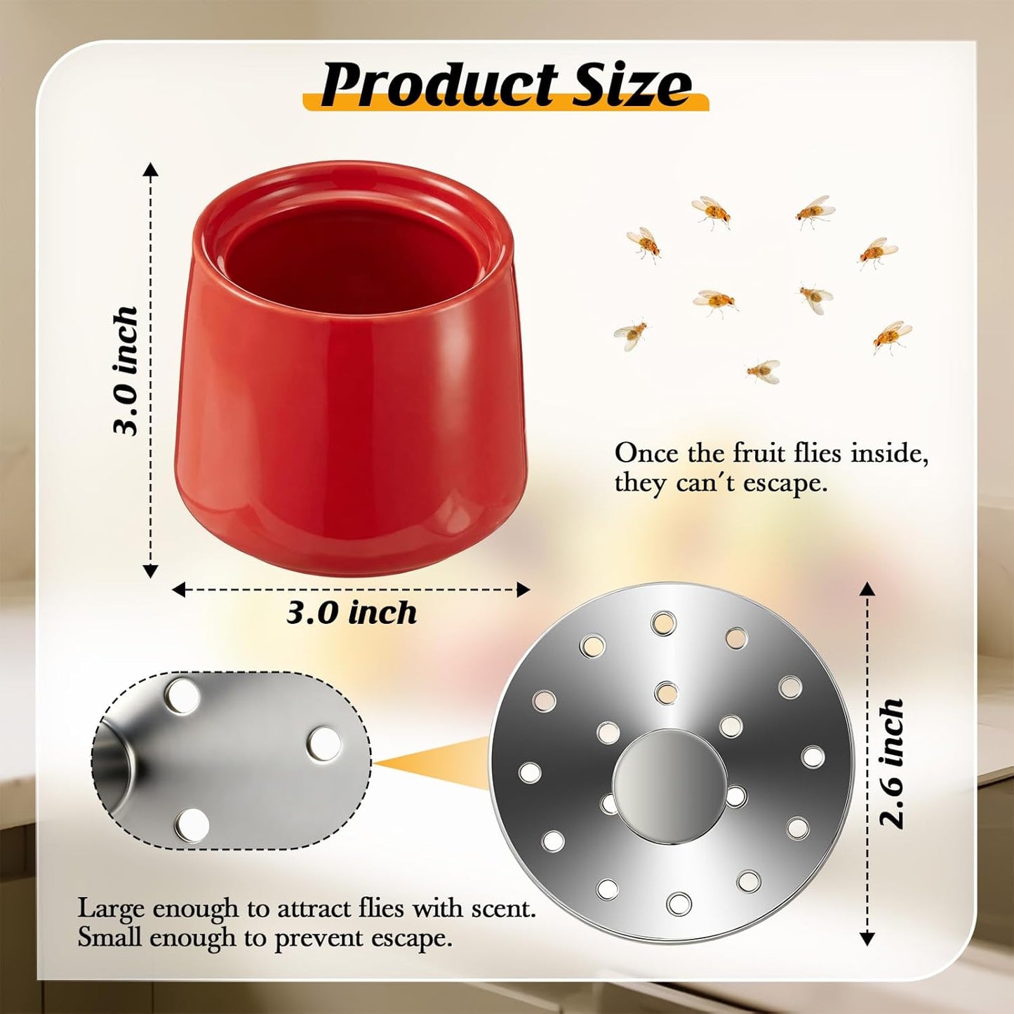 Ceramic Fruit Fly Trap for Indoors, Reusable Kitchen Fly Catcher with Stainless Steel Vent Lid, Uses Safe & Natural Vinegar Bait Trap, Dishwasher Safe, Easy to Use (White,1 Pack)