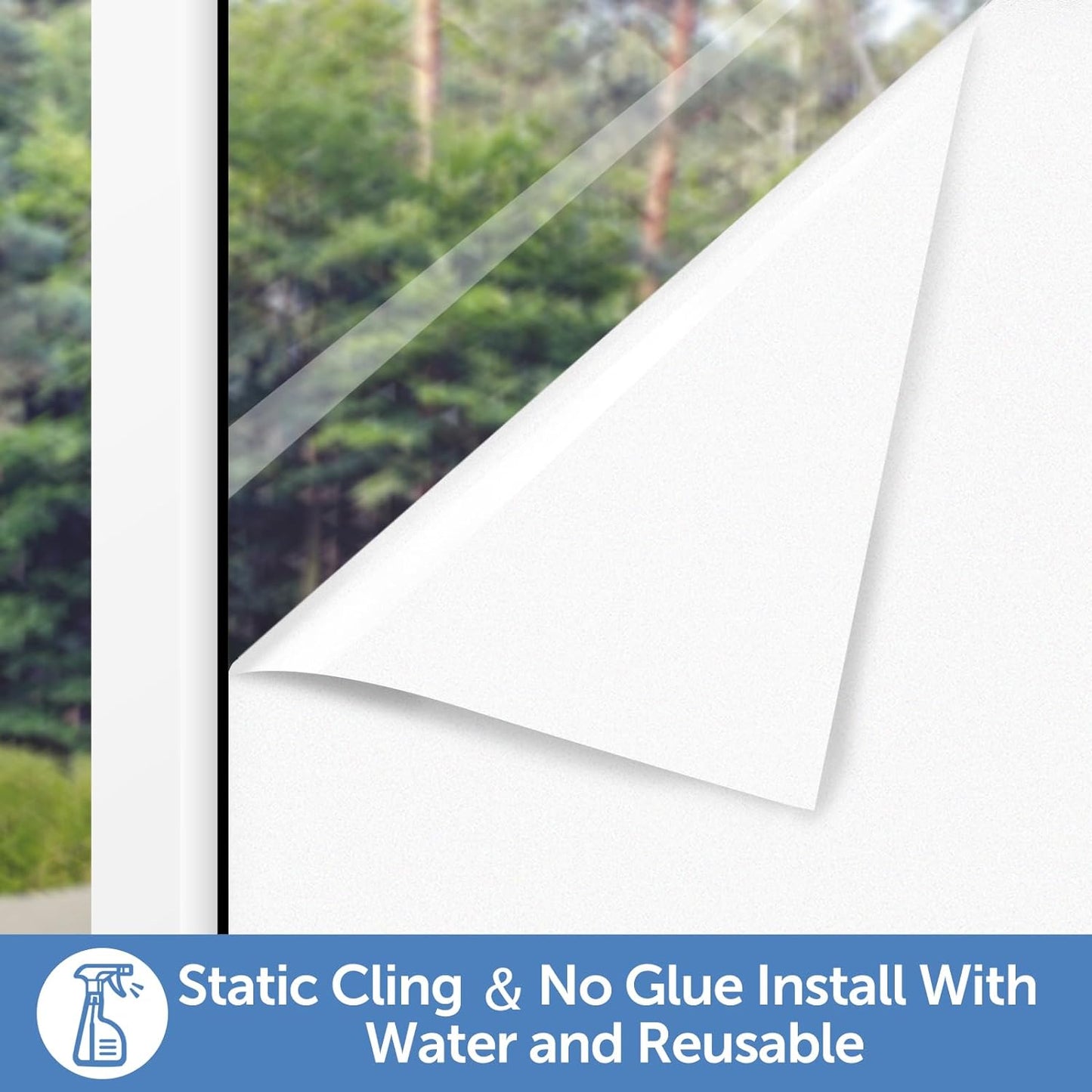 HIDBEA Frosted Window Privacy Film - Non Adhesive Static Cling Glass Stickers Sun UV Blocking Heat Control Door Covering Decals for Home Office, 23.6 x 78.7 Inch