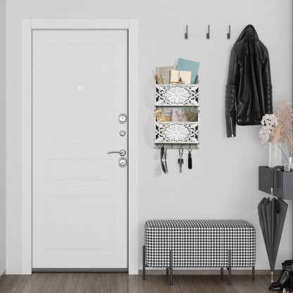 Mail Organizer Wall Mounted, 2 Slots Key Holder for Wall with 8 Hooks, Rustic Wood Key Rack with Shelf for Entryway Hallwall Farmhouse