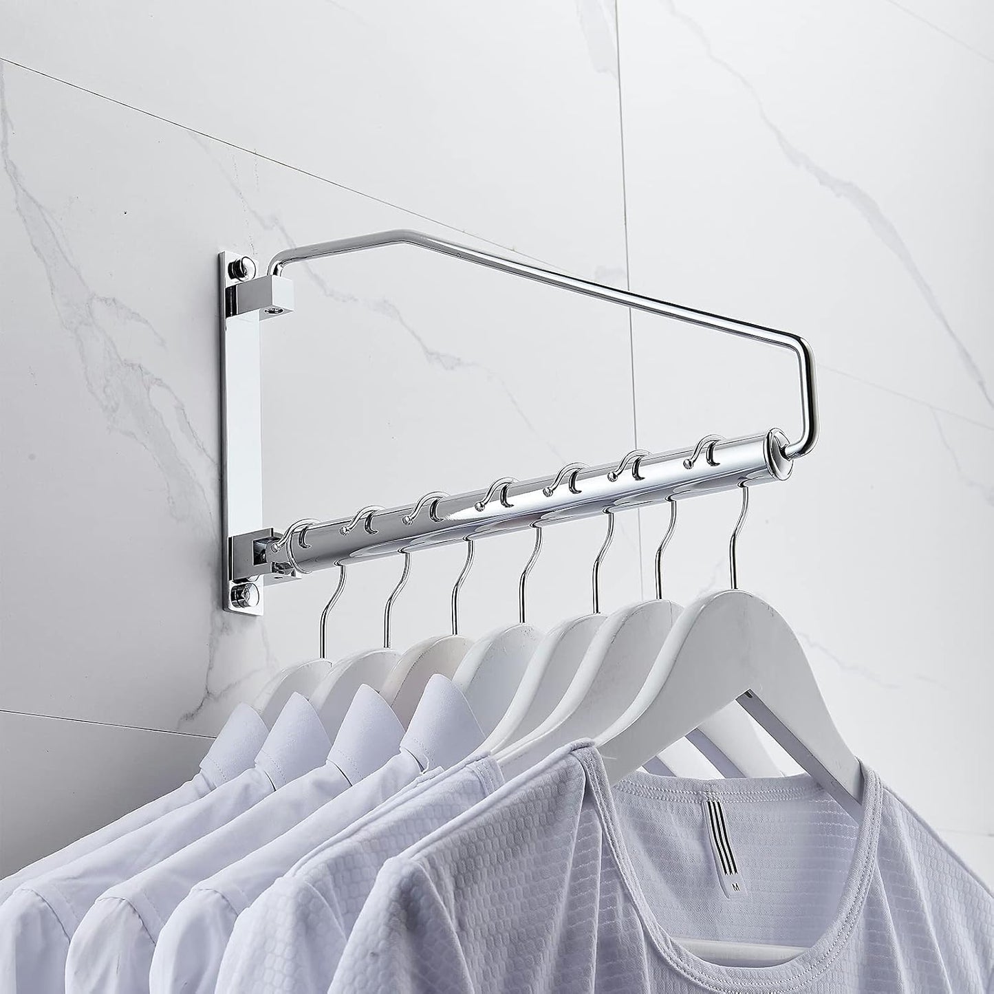 NEWRAIN Folding Wall Mounted Clothes Hanger Rack Clothes Hook Solid Brass with Swing Arm Holder Clothing Hanging System Closet Storage Organizer Heavy Duty Drying Rack Wall Mount,Brushed Gold
