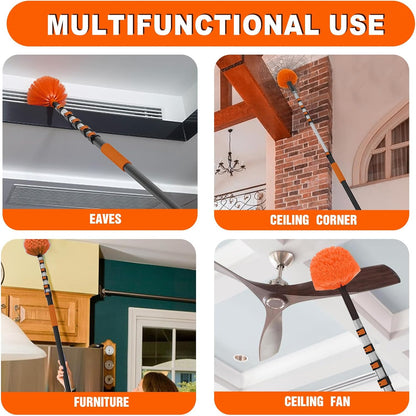 SISUPASSIE 30FT Reach Cobweb Duster with Extension Pole, High Ceiling Long Duster with 5-24FT Telescoping Pole, Spider Web Brush for Indoor Outdoor Use