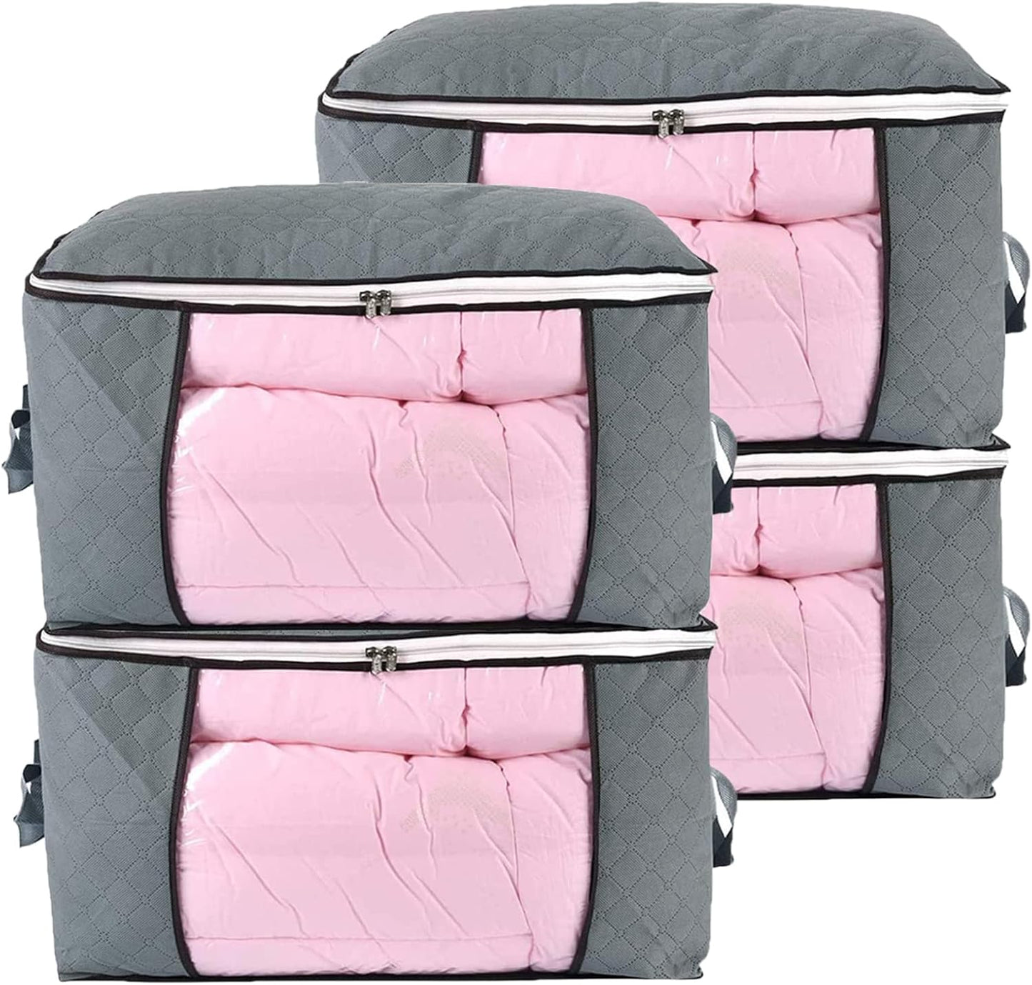combocube Comforter Storage Bag, Zippered Bag with Large Clear Window and Carry Handles, Space Saver Organizers for Closet, Blanket, Pillow, Quilt, Bedding, Clothes (2Pcs Grey Large)