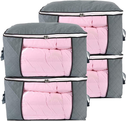 combocube Comforter Storage Bag, Zippered Bag with Large Clear Window and Carry Handles, Space Saver Organizers for Closet, Blanket, Pillow, Quilt, Bedding, Clothes (2Pcs Grey Large)