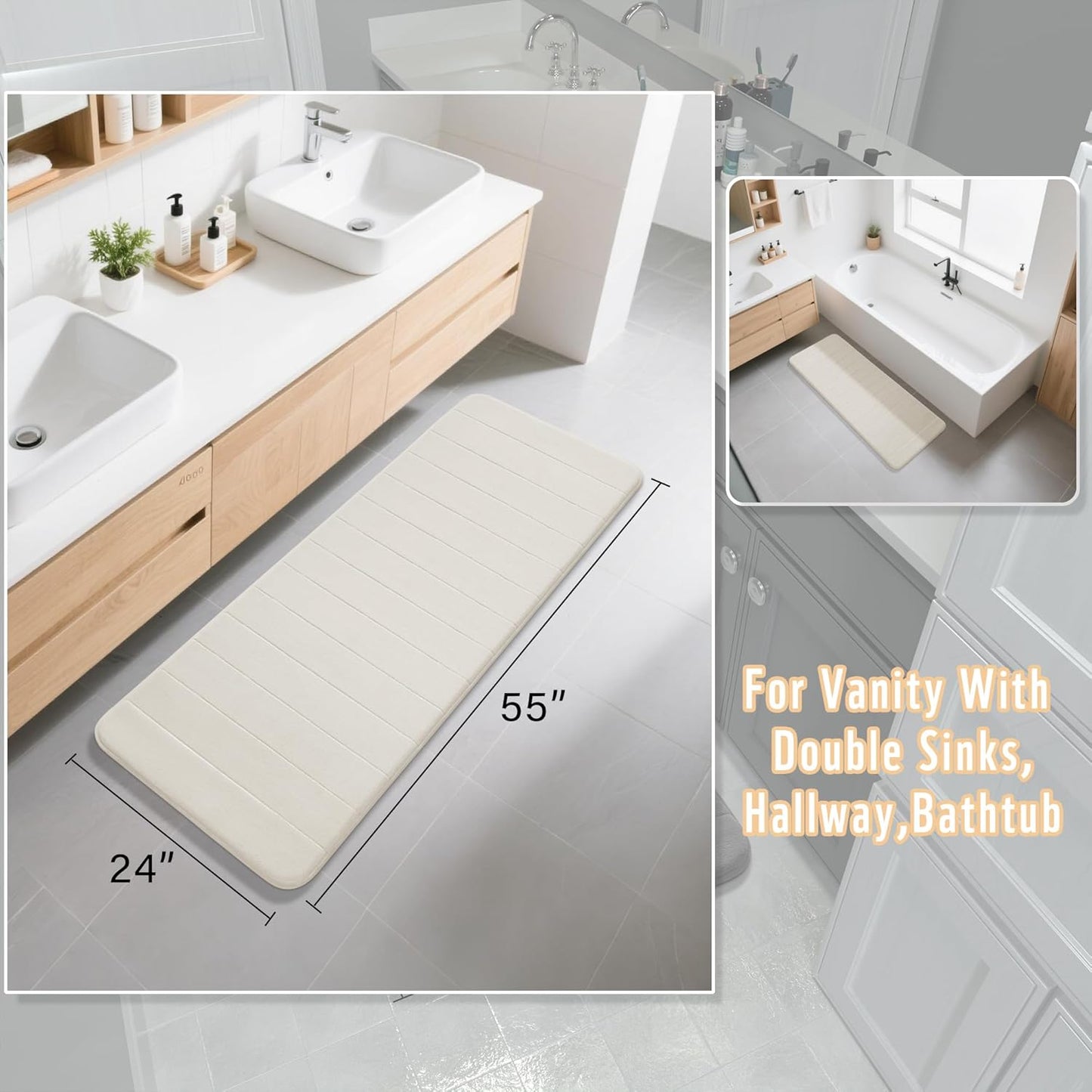 Yimobra Memory Foam Bath Mat, Super Soft Absorbent Bathroom Rug Non Slip, Quick Dry, Machine Washable Floor Carpet for Tub Shower, Home Decor Accessories, 24x17, Grey