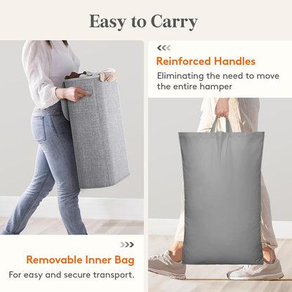 Lifewit Slim Laundry Basket with Lid, Narrow Laundry Hamper with Plastic Handles and Removable Bag, Tall Foldable Dirty Clothes Hampers for Laundry Room, Bedroom, Bathroom, Dorm, 65L Beige