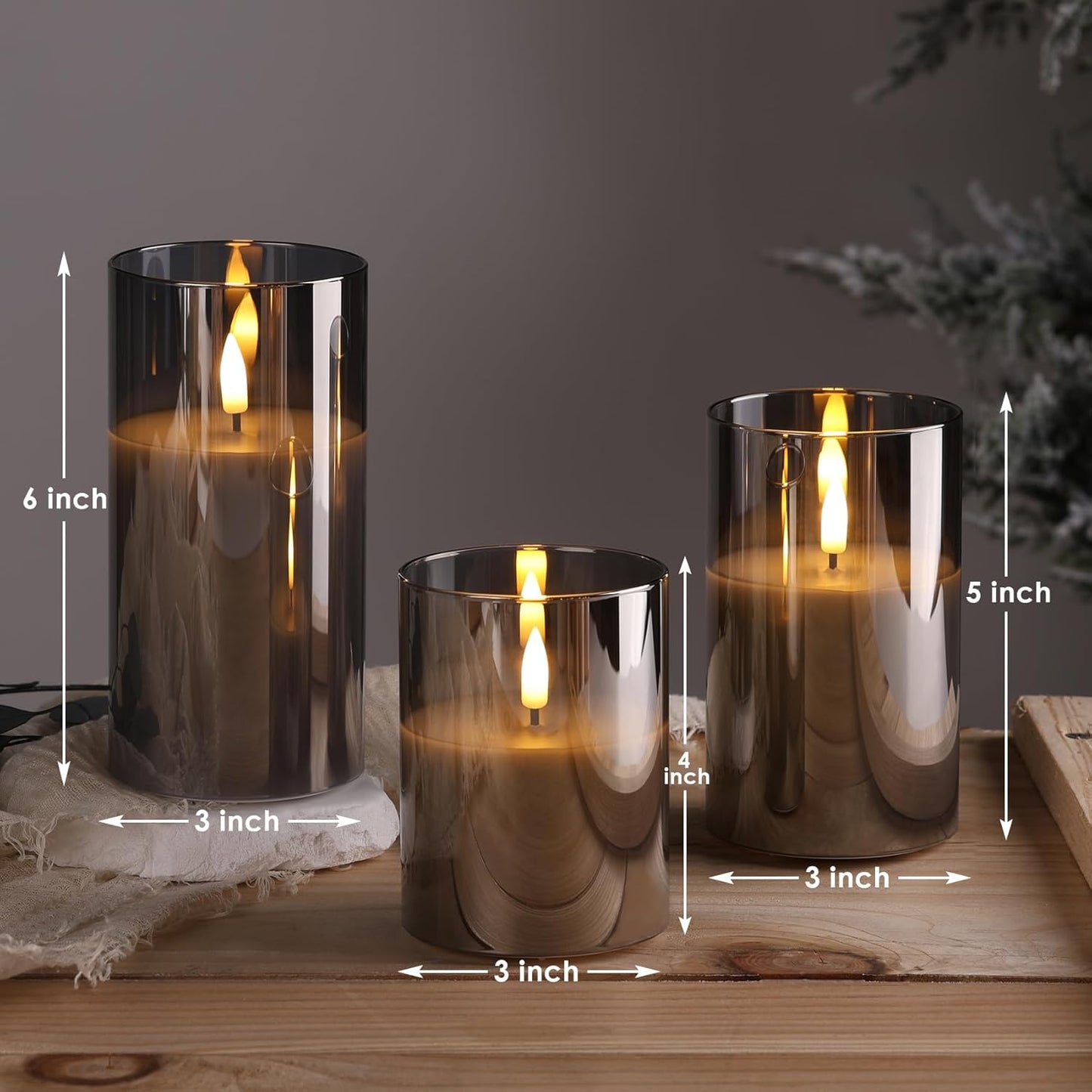 Eywamage Gold Glass Flameless Pillar Candles with Remote, Flickering Christmas LED Candles Battery Operated Set of 3
