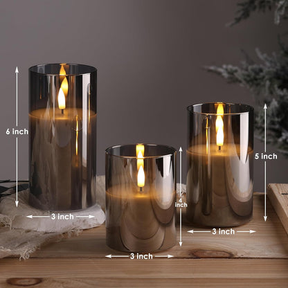 Eywamage Gold Glass Flameless Pillar Candles with Remote, Flickering Christmas LED Candles Battery Operated Set of 3