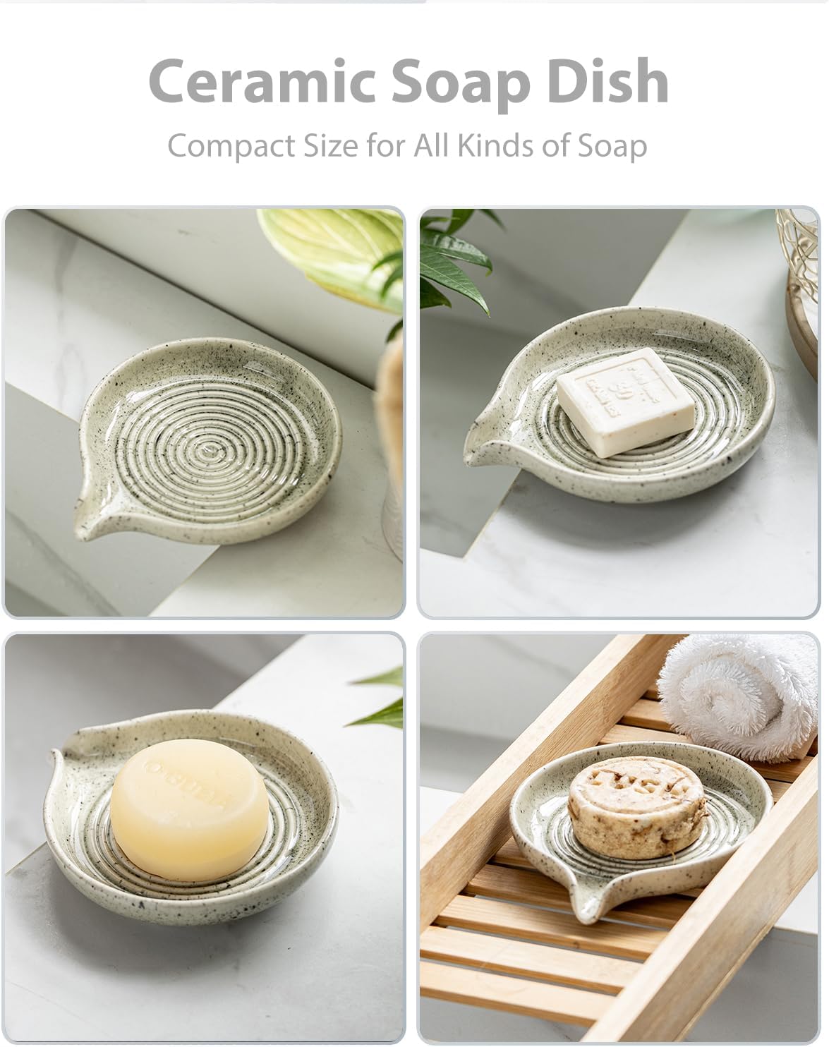 Self Draining Soap Dish, Ceramic Drain Soap Holder Waterfall Design Soap Saver for Shower, Bathroom, Sink, Kitchen and Countertop, Keeps Dry, Green