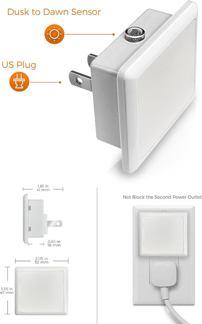 L LOHAS LED Night Lights Plug into Wall 2-Pack, 0.3W Plug in Night Light, Dusk to Dawn, 3000K Soft White, Bright Nightlight Auto-On/Off, for Adults Kids Room Bedroom Bathroom Hallway Kitchen, Non-Dim