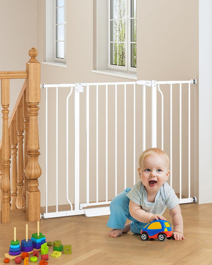 Baby Gate No Drilling, 29"-40" Auto Close Dog Gate Indoor for Doorways & Stairs, Pressure Mounted Adjustable Pet Gate, Easy Walk Through Child Gate for Children & Pets Stroller Friendly, White