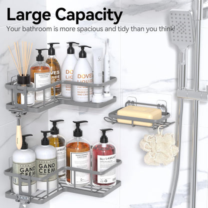 YASONIC Corner Shower Caddy, 5-Pack Adhesive Rustproof Stainless Steel Shower Organizer with Soap Holder, No Drilling Shower Shelf for Inside Shower, Dorm, Renters, Black