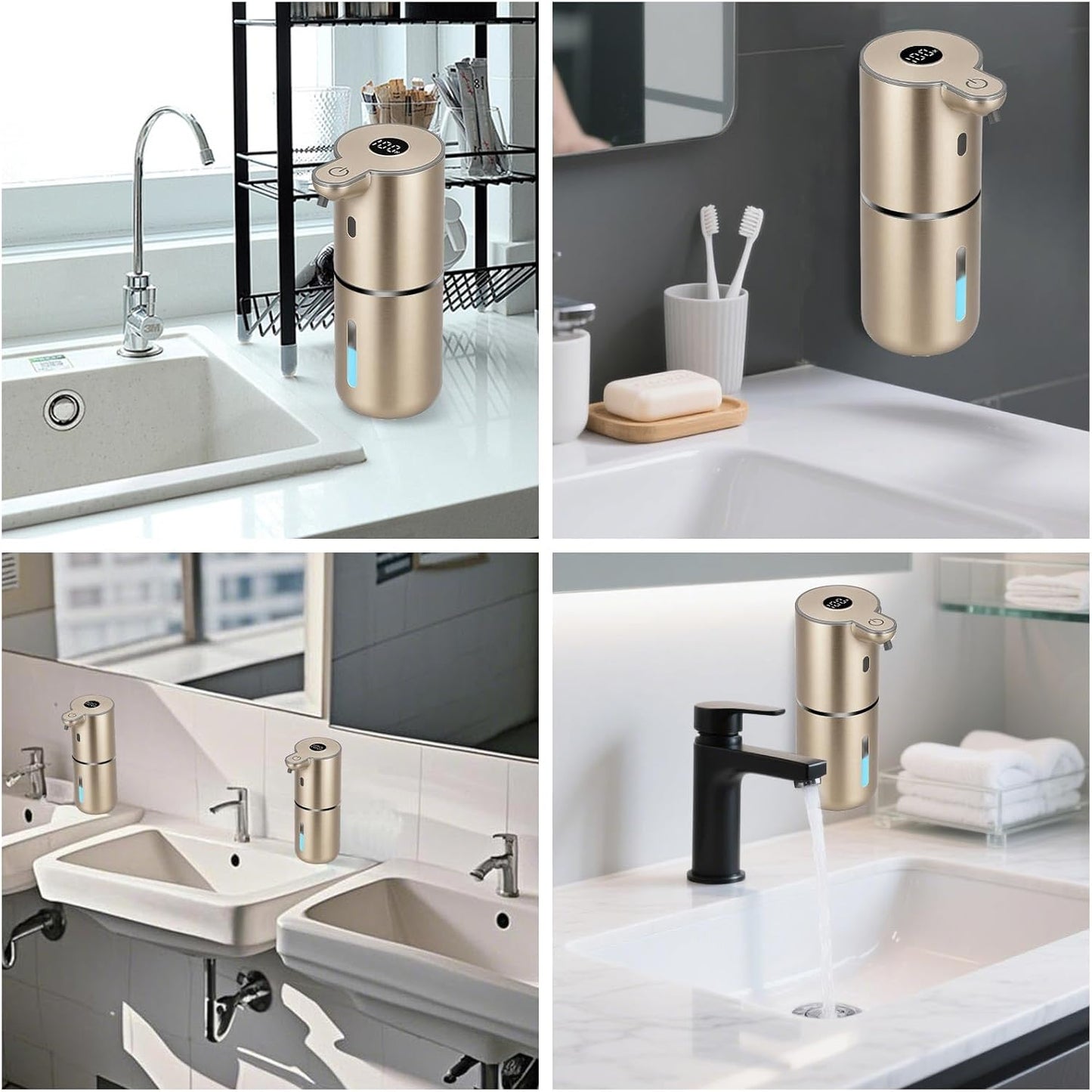 OHIFAST Automatic Foaming Soap Dispenser Touchless, USB Rechargeable Smart Hand Soap Dispenser, 6-Level Adjustable, 12.8oz/380mL Wall Mounted for Bathroom Kitchen Dish Soap-White