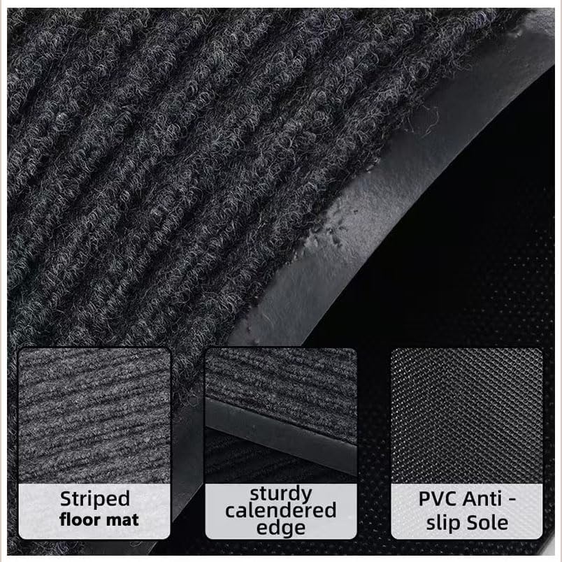 Door Mat Non-Slip Washable Entryway Rug, Heavy Duty Striped Shoe Scraper for Indoor Outdoor Entrance Garage Patio (Black)