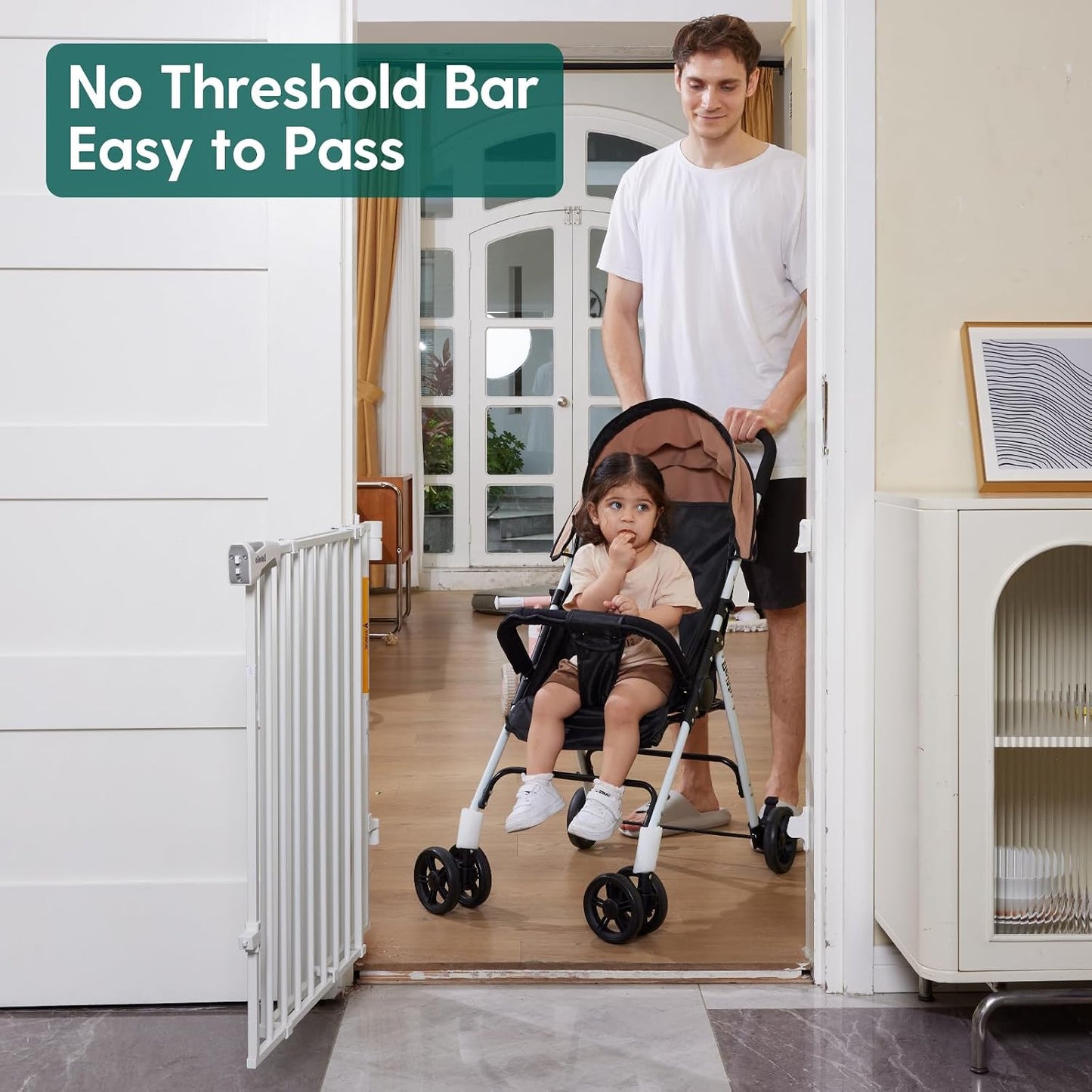Babelio Baby Gate for Stairs, Kitchen & Doorways, No Bottom Bar| One-Handed Operation| Auto-Close| Hardware Mount (Drill Needed) Safety Dog/Pet Gate (Black - B17, 26-43" W, 28" H)