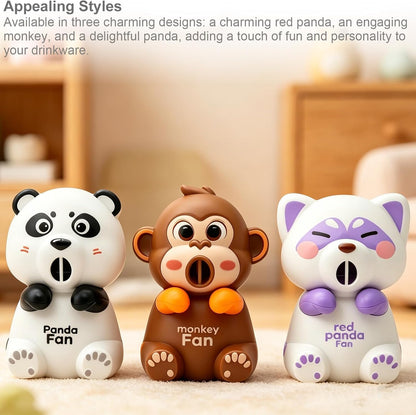 Portable Mini Clip-On Cooling Fan for Cups - 3 Speeds, Rechargeable, Featuring Red Panda, Monkey & Panda Styles, Suitable for Soup, Coffee, Tea, Kitchen, Office, and Dorm Room (Monkey)