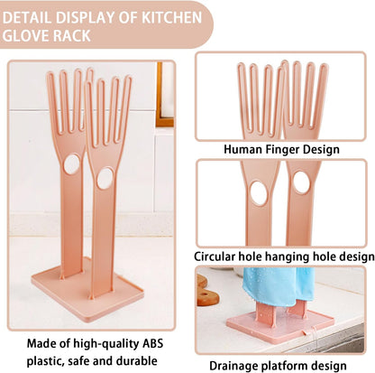 Kitchen Glove Holder - Reusable Plastic Dish Holder with Water Collection Tray, Countertop & Sink Rubber Glove Dryer, Space-Saving Organizer for Kitchen/Bar/Hotel, Pink (1 Pack)