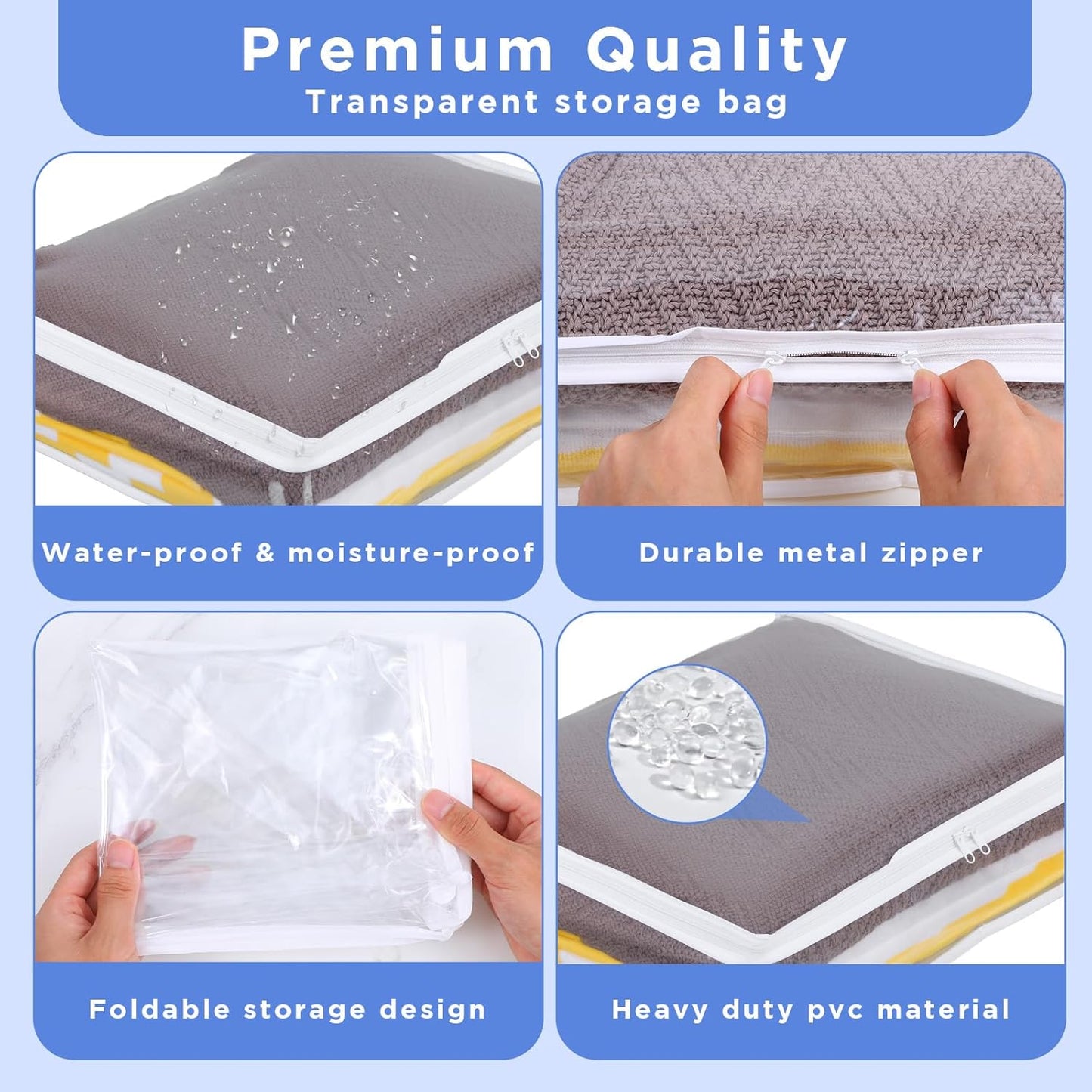 6 Pack Clear Zippered Storage Bags – PVC Plastic Organizer for Clothes, Blankets, Bed Sheets, and More (15.7 x 13.8 x 3.9 Inches)