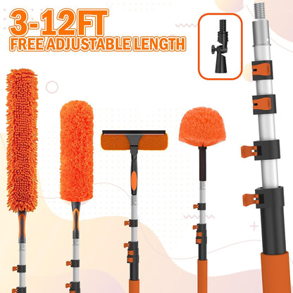 LAANPOLE 26FT High Reach Duster Cleaning Kit with Extension Pole, High Ceiling Fan Cleaner Duster Tool for Fan Blades, Window Washing Kit with Microfiber Feather Duster & Window Squeegee