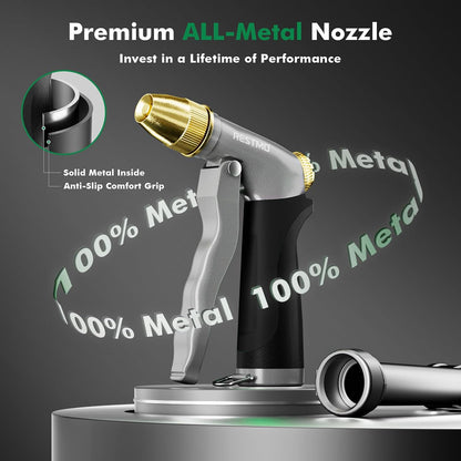 RESTMO Metal Water Hose Nozzle, Heavy Duty Garden Hose Sprayer for Outdoor | Adjustable Brass Spray Head, 4 Watering Patterns, Jet | Mist | Cone | Full, Leak-proof, Ideal for Lawn & Plant & Car, Green