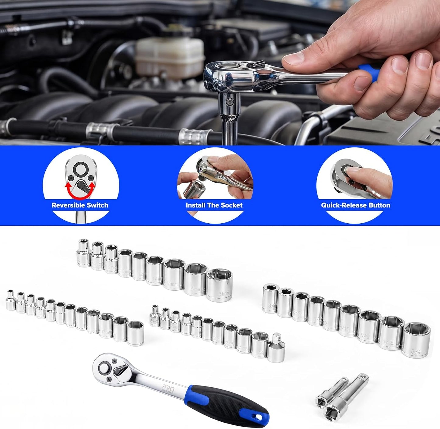 Prostormer Mechanic Tool Set – 219 Piece Basic Tool Kit for Home Repair & Auto Car Maintenance, General Household Tool Set with Aluminium Tool Box