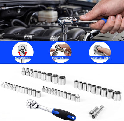Prostormer Mechanic Tool Set – 219 Piece Basic Tool Kit for Home Repair & Auto Car Maintenance, General Household Tool Set with Aluminium Tool Box