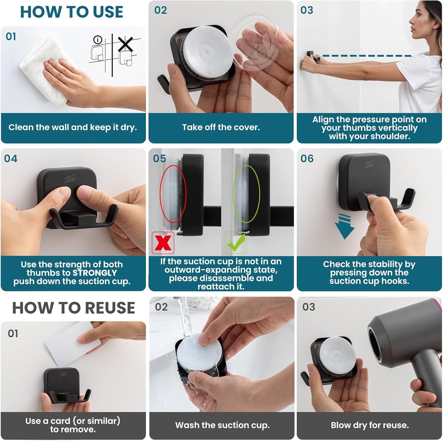 TAILI Suction Cup Razor Holder in Shower 2 Pack, Towel, Loofah, Shaver Holder for Bathroom Wall, Powerful Suction Cup Shower Hooks, Easy to Install and Reuse, White