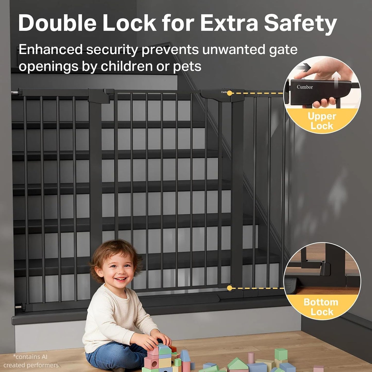 Cumbor 29.7-48" Baby Gate for Stairs, Mom's Choice Awards Winner-Dog Gate for Doorways, Auto Close Safety Pet Gate for Dogs Indoor, Easy Install Pressure Mounted Child Gate with Walk Thru Door, Brown