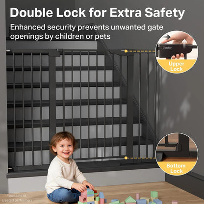Cumbor 29.7-48" Baby Gate for Stairs, Mom's Choice Awards Winner-Dog Gate for Doorways, Auto Close Safety Pet Gate for Dogs Indoor, Easy Install Pressure Mounted Child Gate with Walk Thru Door, Brown