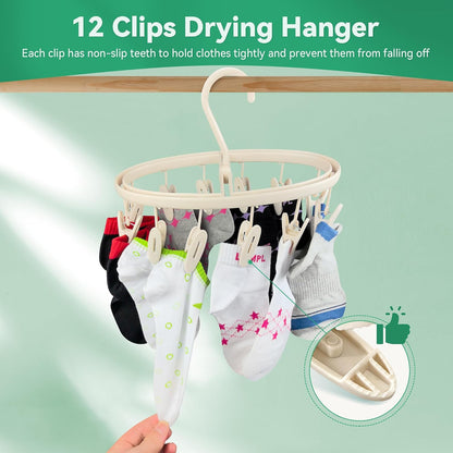 Plastic PP Drying Hanger, Anti-Rusty Drying Rack for Clothes, Socks, Lingeries, Delicates, Drying Hanger with 32 Clips for Baby Clothes, Towels