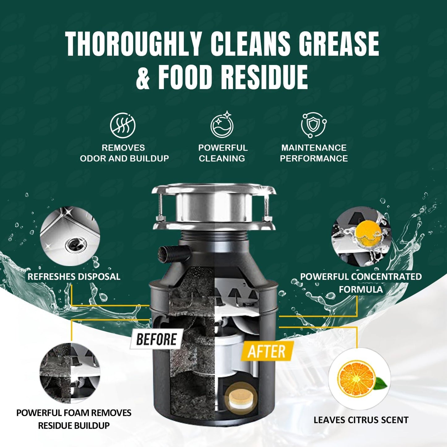 Garbage Disposal Cleaner Deodorizer Tablets 24 Pack Sink Freshener Kitchen | Deep foaming clean, Fresh scent, All disposal compatible,Effortless maintenance