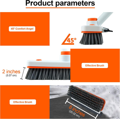 Floor Scrub Brush with Long Handle, 3 in 1 Extendable Stiff Bristle Scrape Brush, 60-In Shower Scrubber Brush with Squeegee and 2 Replacement Heads for Cleaning Bathroom Kitchen Deck Tub Tile