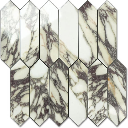 Vamos Tile Glossy Dolomite White Backsplash Tile Peel and Stick, 12.8 x 12.8 Inch 10 Sheets Long Hexagon PVC Self Adhesive Mosaic Wall Tiles Stick on Backsplash for Kitchen and Bathroom