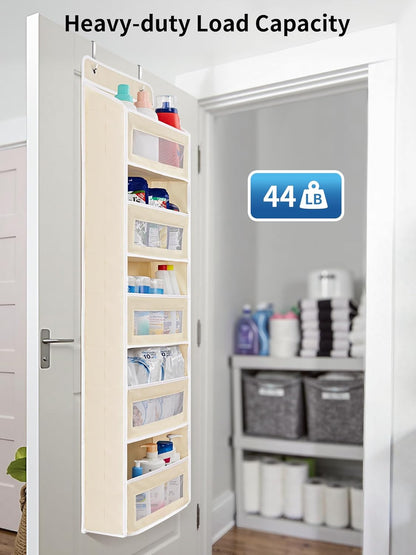 JARLINK 2 Pack Over the Door Organizer Storage, 5 Shelf Hanging Door Organizer with 5 Large Capacity Pockets, Anti Tilt 44 lb Load Behind Door Storage for Bedroom, Bathroom, Pantry, Nursery, (Grey)