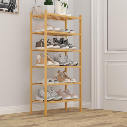 ROMGUAR CRAFT 3 Tier Bamboo Shoe Rack for Closet Free Standing Wood Shoe Shelf Storage Organizer for Entryway Small Space Stackable 27"x11"x20" (Natural)