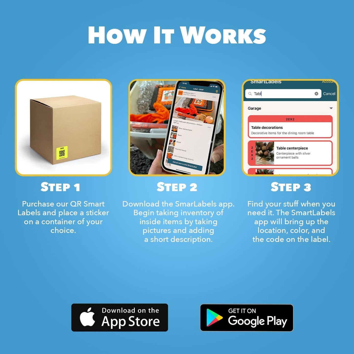 Smart Labels QR Code Stickers with AI Photo Analysis App - Auto-Creates Item Descriptions - No Typing - Made in USA - QR Code Labels for Storage & Inventory Tracking, Organization & Moving, Pack of 48