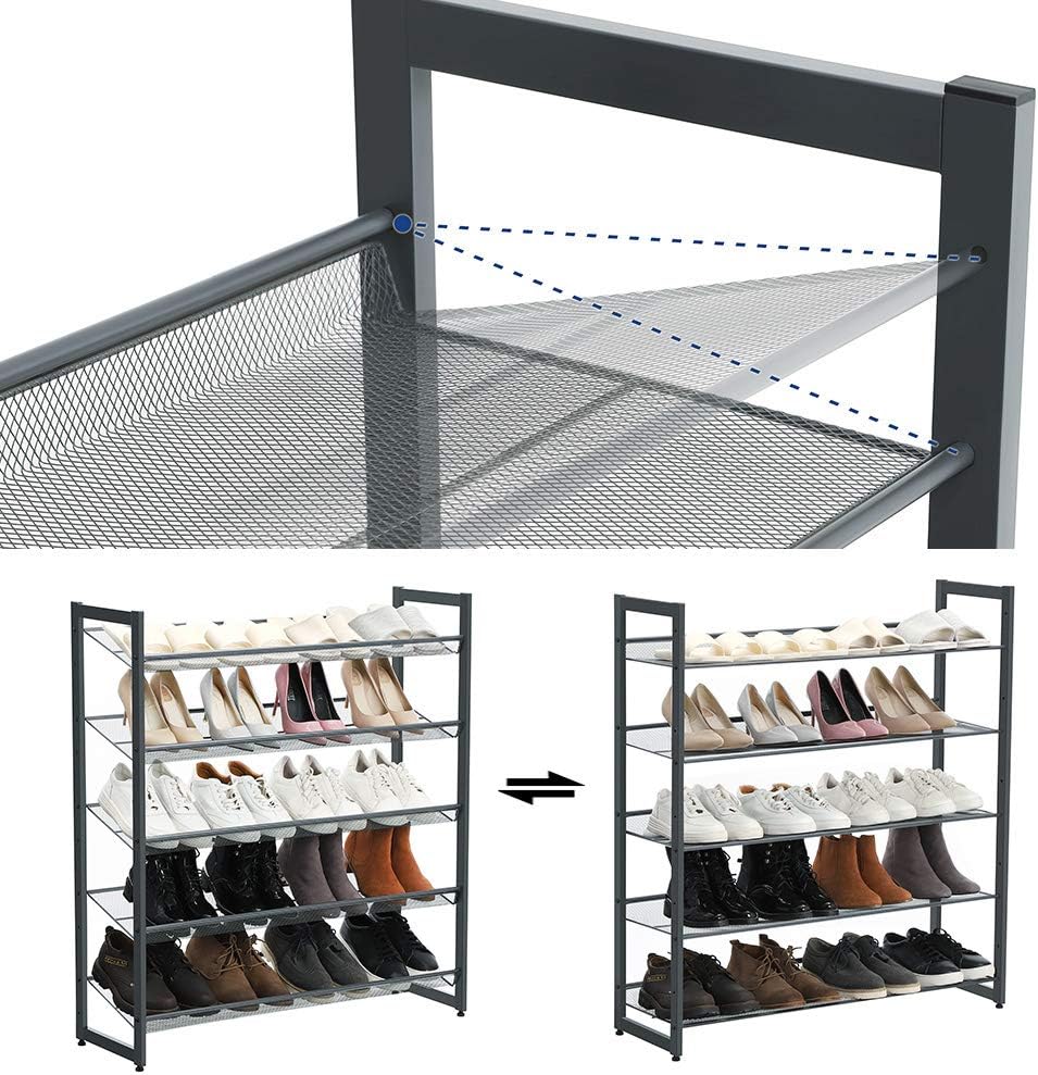 SONGMICS Shoe Rack, 12-Tier Shoe Organizer, Metal Shoe Storage for Garage, Entryway, Set of 2 6-Tier Stackable Shoe Shelf, with Adjustable Flat or Angled Shelves, Holds 48-60 Pairs, Black ULMR12B