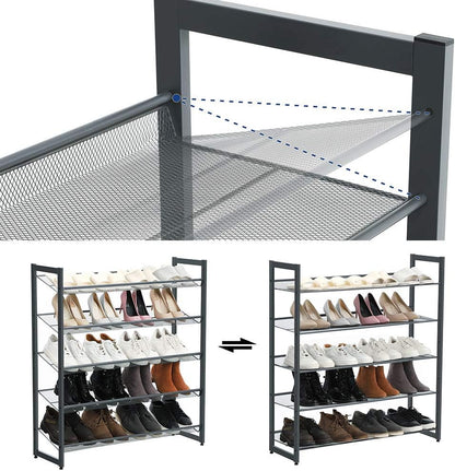 SONGMICS Shoe Rack, 12-Tier Shoe Organizer, Metal Shoe Storage for Garage, Entryway, Set of 2 6-Tier Stackable Shoe Shelf, with Adjustable Flat or Angled Shelves, Holds 48-60 Pairs, Black ULMR12B