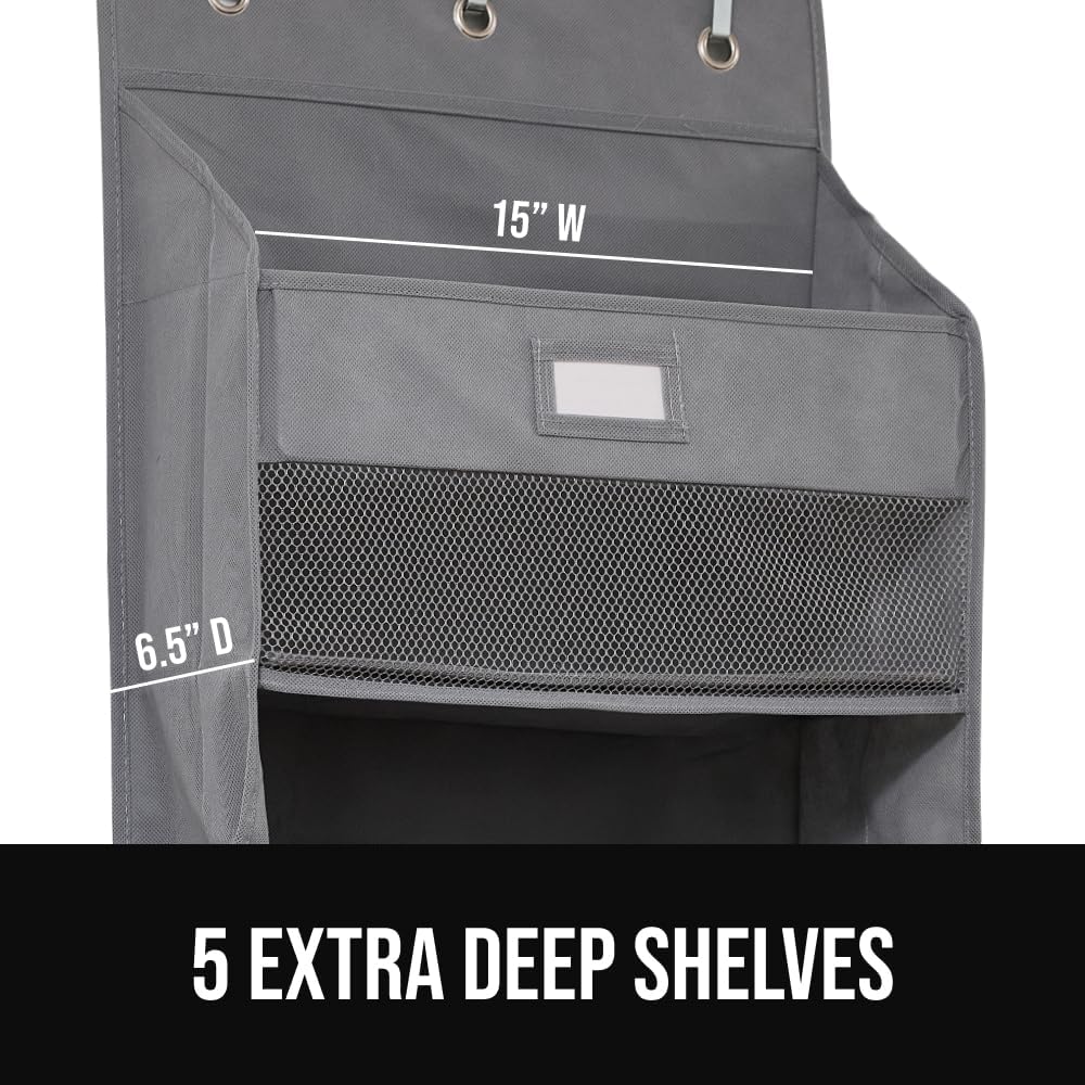 GORILLA GRIP Over the Door Shoe Organizer, 24 Large Breathable Mesh Pockets, Space Saving Hanging Storage Holder, Closet Rack Hanger Holds Up to 40 lbs, Hangs on Closets for Shoes, Accessories, Grey