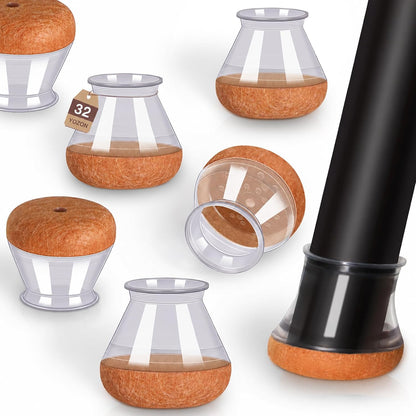 YOZON Chair Leg Floor Protectors Felt Furniture Pads Silicone Caps | Chair Leg Protectors for Hardwood Floors 32 Pack Anti-Scratch Reduce Noise Clear Round Medium Fit 3/4" to 1-3/16" (19-30mm)