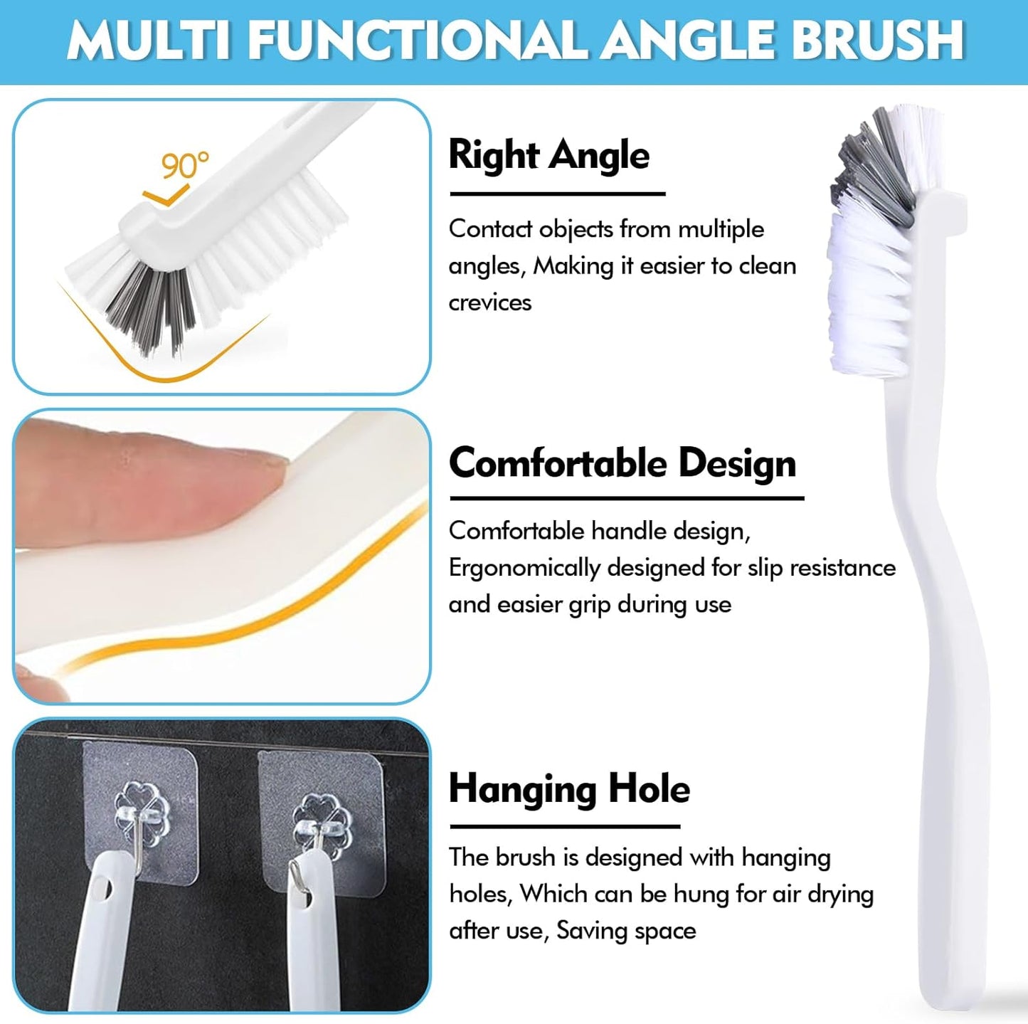 Dish Scrub Brush 8PCS Small Scrub Brush Nylon Gap Cleaning Brush for Household Use on Bathroom, Kitchen, Tile Floors, Sink, Grooves, Window Tracks (8 Brushes + 8 Hooks)