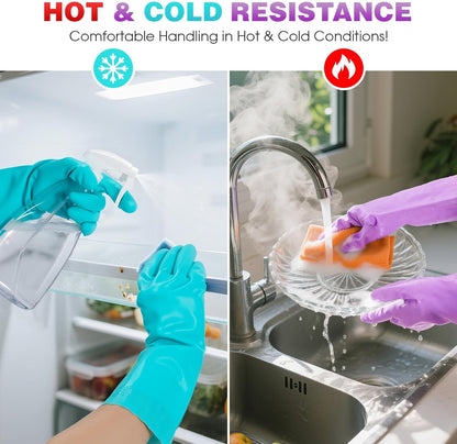 Elgood Reusable Long Sleeve Dishwashing Cleaning Gloves with Latex Free,Cotton Lining,Kitchen Gloves 2 Pairs,Purple+Blue M