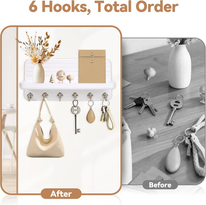 Key Holder for Wall, Mail Organizer Wall Mount with 6 Hooks Wooden Hanging Key Rack for Home Decor, Hallway, Entryway (Brown)