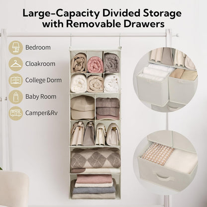 GRANNY SAYS Hanging Closet Organizer 6 Shelves, Closet Organizers and Storage with 5 Drawers, 6 Side Pockets Closet Hanging Organizer, Hanging Storage Organizer for Closet, Baby Clothes, Gray