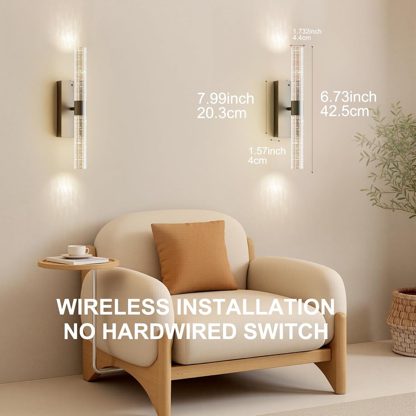 Crystal Battery Operated Wall Sconces Set of 2, Black Rechargeable Wireless Wall Light Fixtures with Remote Control, 3CCT and 12 RGB Dimmable Wall Lamps for Bedroom Living Room Hallway