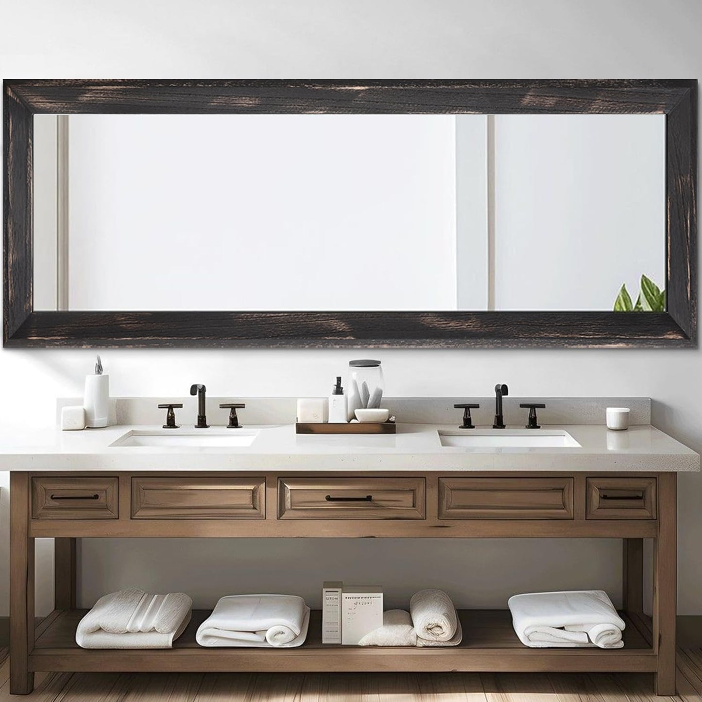 AAZZKANG Full Length Mirror Rectangle Wood Framed Large Wall Mirrors Black | 47"x16" Bedroom Living Room Bathroom Dressing Room Entryway Hanging Mirror
