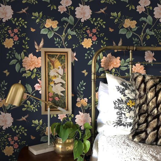 Froluya Cream White and Blue Floral Wallpaper Peel and Stick Wallpaper 17.7"x118.1" Vintage Floral Peel and Stick Wall Paper Removable Boho Self Adhesive Contact Paper for Bedroom Bathroom Vinyl
