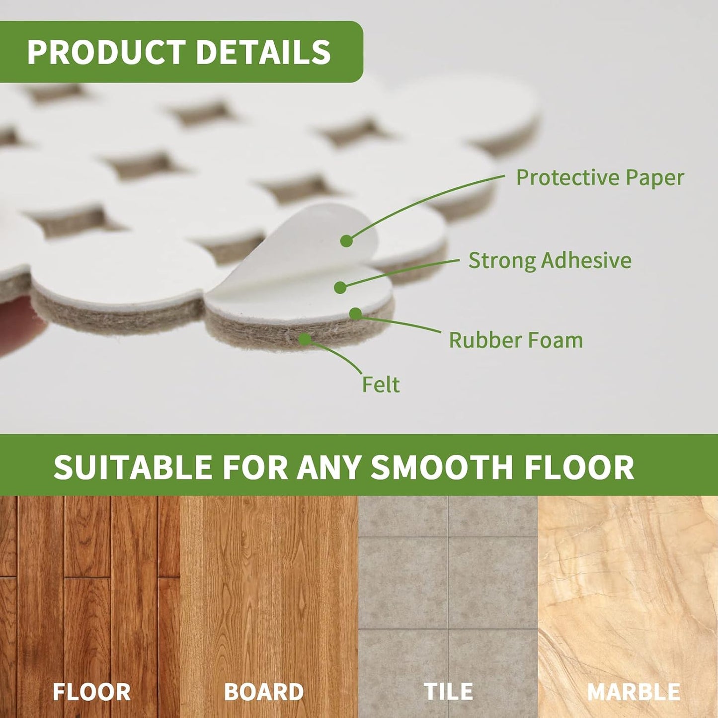 Felt Furniture Pads for Hardwood Floors 48 PCS, Furniture Pads, Floor Protectors for Hardwood Floors, Felt Pads for Furniture, Round, Dark Brown