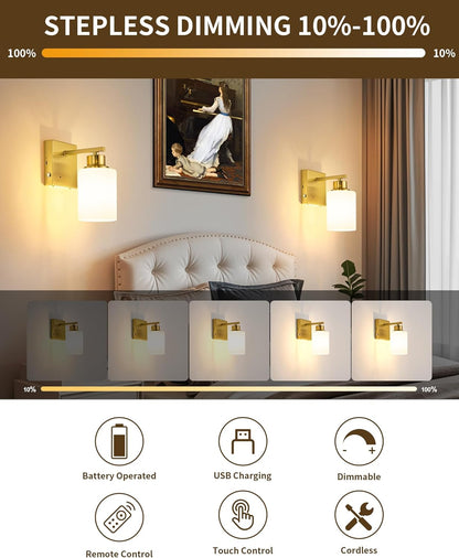 Battery Operated Wall Sconce Set of 2, Black Rechargeable Wall Lights with Timer Function, Easy Install Dimmable Wireless Wall Lamps Sconces Wall Decor for Living Room Bedroom Hallway, Emergency 3000K