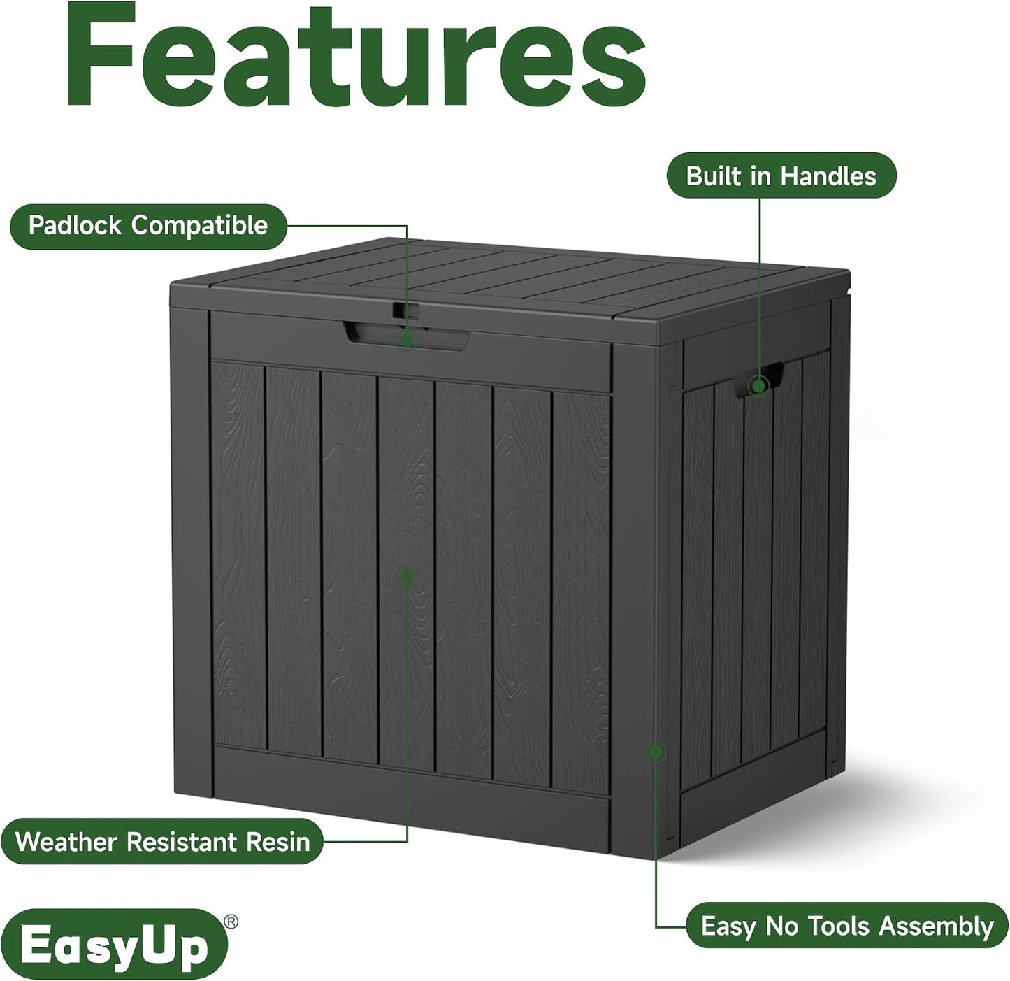 EasyUp 50 Gallon Outdoor Storage Box Waterproof Lockable Deck Boxes | UV Resistant Resin, for Garden Tools Cushions Patio Equipment, 300 lbs Capacity, Portable Design, Easy 16-Min Assembly