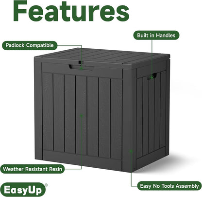 EasyUp 50 Gallon Outdoor Storage Box Waterproof Lockable Deck Boxes | UV Resistant Resin, for Garden Tools Cushions Patio Equipment, 300 lbs Capacity, Portable Design, Easy 16-Min Assembly